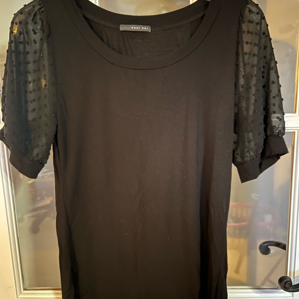 West Kei Black Top with Sheer Sleeves